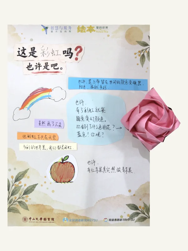 参与者作品:这是彩虹吗?手绘彩虹、苹果与立体粉色纸花
